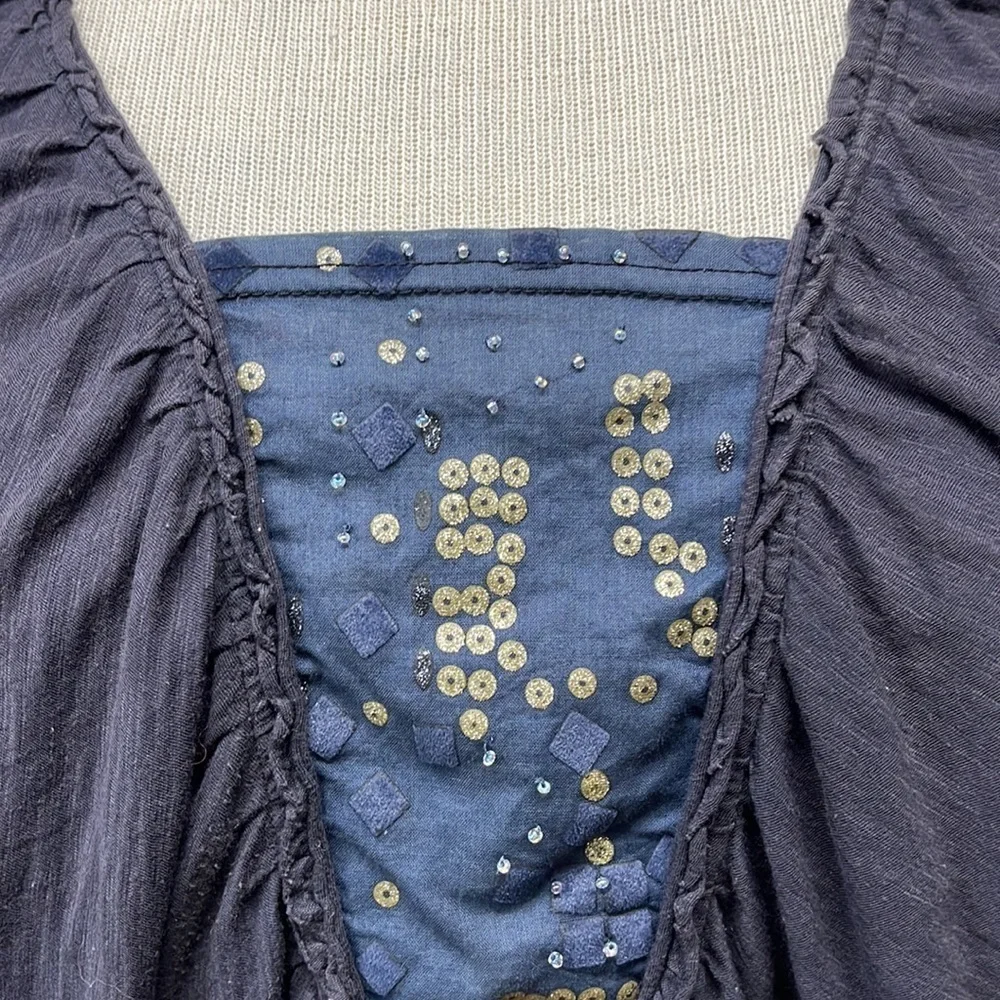 Free People Blue Dohlman Sleeve Cropped Top Size Small